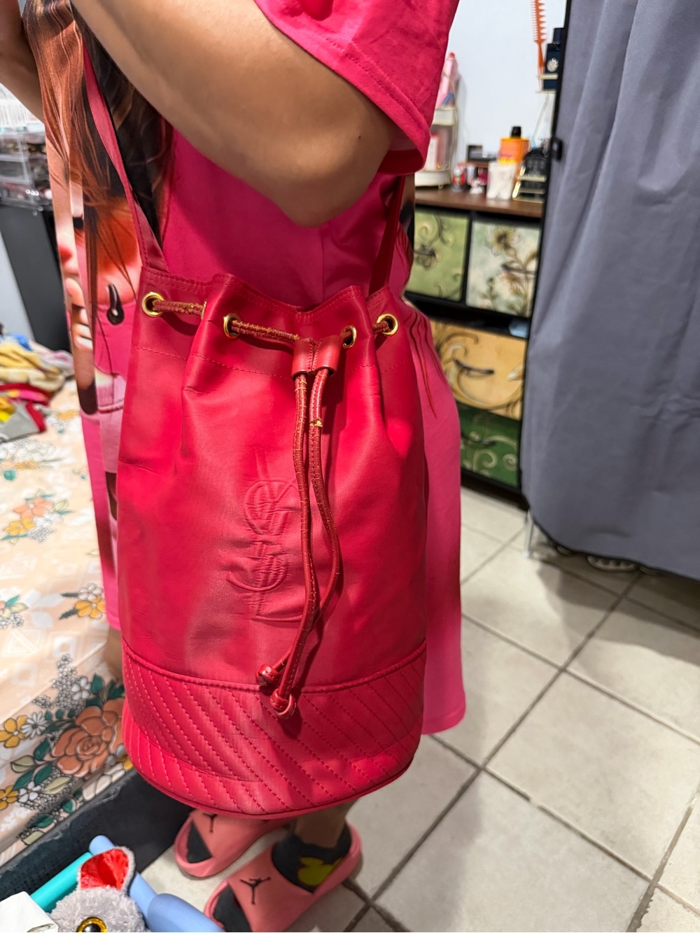 YSL Nylon Drawstring Bucket Bag. COA INCLUDED.
